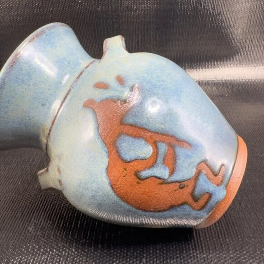 Hand Made RedWare Pottery Vase Vessel Salado Texas Kokopelli Pattern Signed Vase